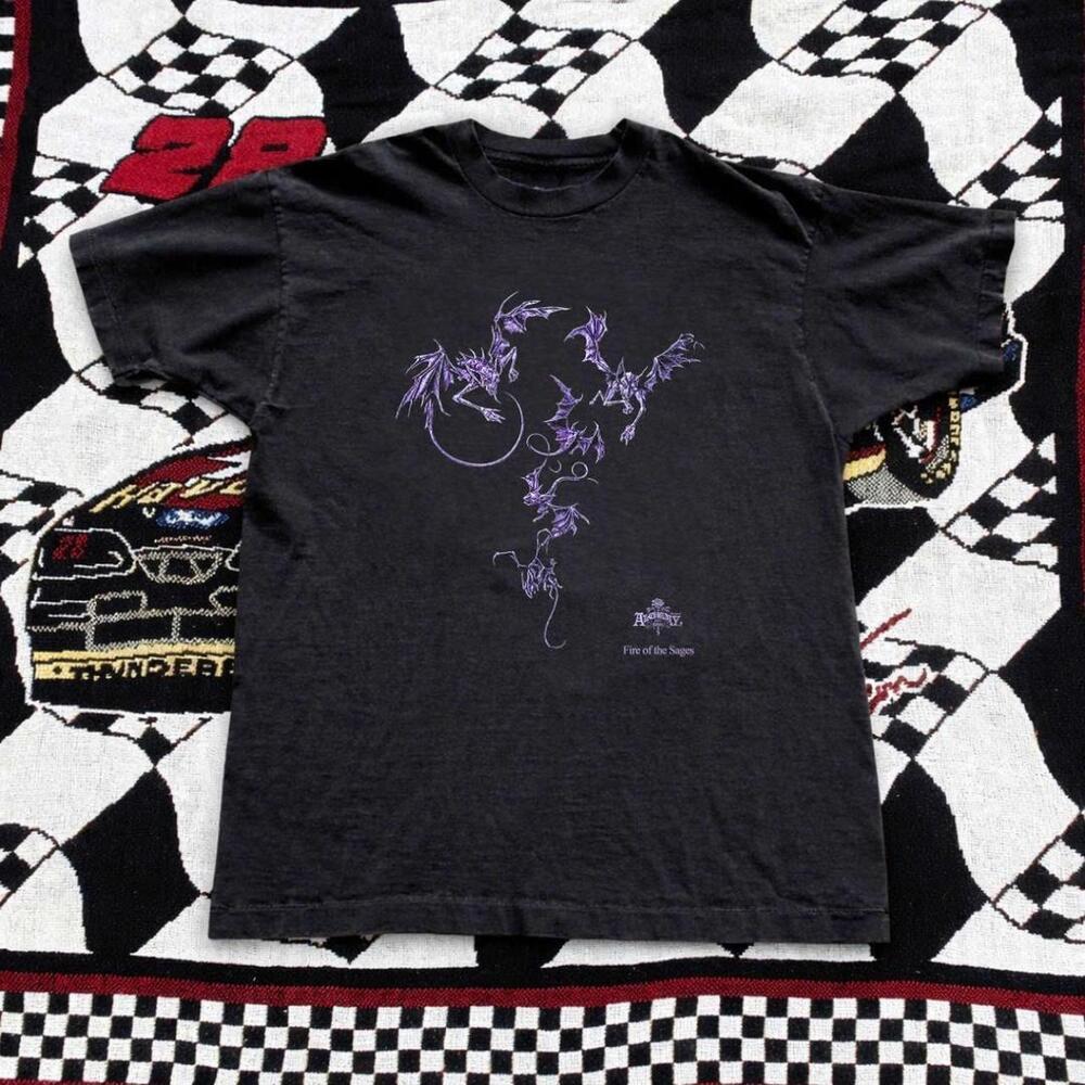 Black Graphic Crewneck Tee With Purple Dragon Graphic